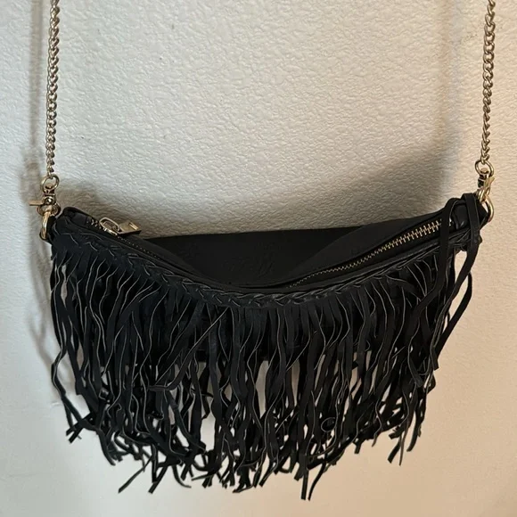 Street Level Black Fringe Crossbody Bag - Picture 3 of 5